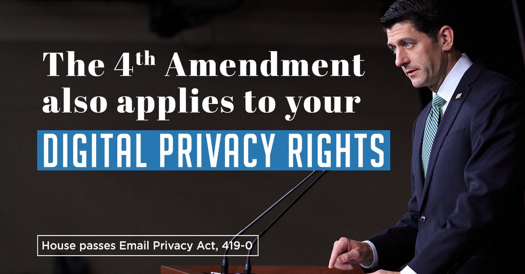 SpeakerRyan's tweet image. RT if you agree: The 4th Amendment also applies to your digital privacy rights. spkrryan.us/1WeM1pe