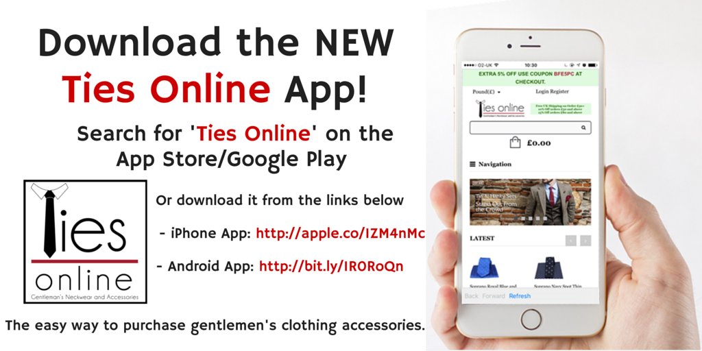 ties_online's tweet photo. Download our new #app now!
#android #itunes #menswear #style #fashion #shopping #mens #online #iphone #GooglePlay https://t.co/XaNhg7Nqrv