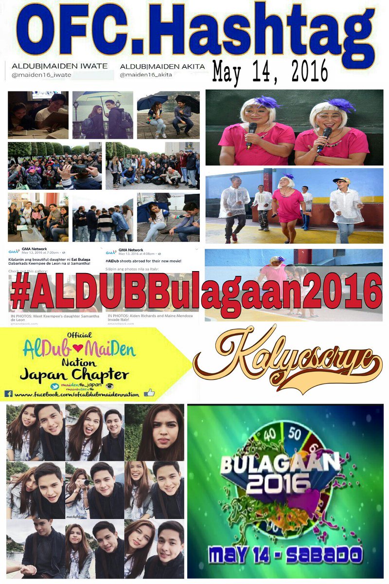 Official Hashtag of the Day
for Saturday, May 14, 2016
Some photos CTTO.

#ALDUBBulagaan2016