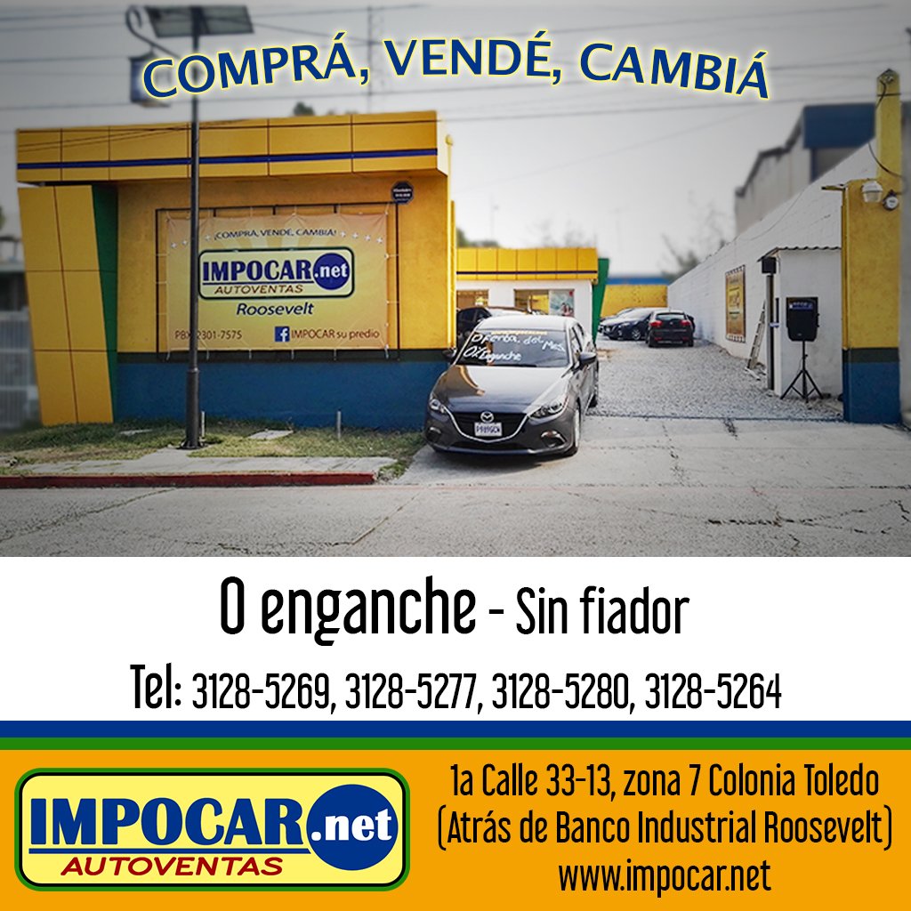 impocarsupredio's tweet photo. #CeroEnganche #SinFiador
IMPOCAR Roosevelt:1a Calle 33-13 zona 7 Col. Toledo (Atrás de Banco Industrial Roosevelt). https://t.co/NK4EHZn6iq