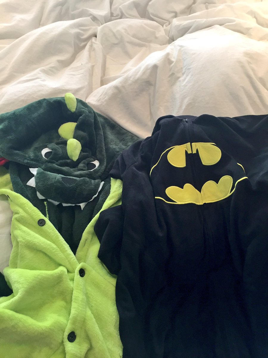 KatVHarris's tweet photo. Now the question is: Should I wear my Batman onside or Dino onesie for tonight's #ToolJam? #nerdproblems https://t.co/3QQu9obX99