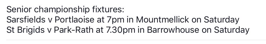 Laois_LGFA's tweet photo. Please support our first round! @MidlandsSport @brigids_ @parkrathladies @Express_Sport @LeinsterLGFA https://t.co/L1fx8zf64S