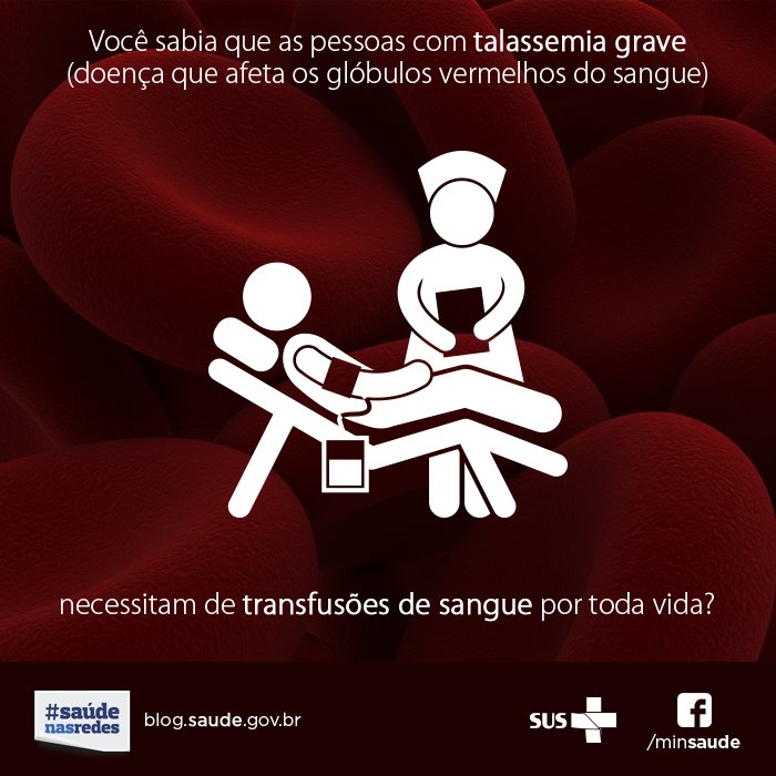 Quem tem a condição + grave da talassemia pode precisar de transfusões de sangue a cada 2 ou 4 semanas. #doesangue