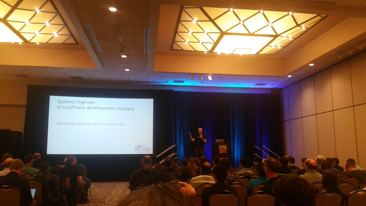 joepbreslin's tweet photo. "Even developers are human beings." 
Enjoying the comic stylings of @OguzPastirmaci at #DevOpsDays https://t.co/G7zBWu6Xho
