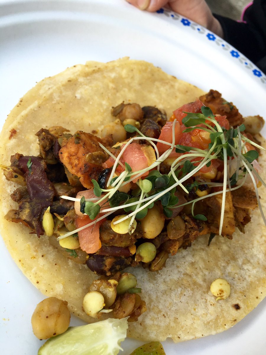 Sweet potato and bean taco from <a href="/gourmettacocart/">thewanderinggourmet</a> at the new farmers market at Scott and Vine in St. Catharines.