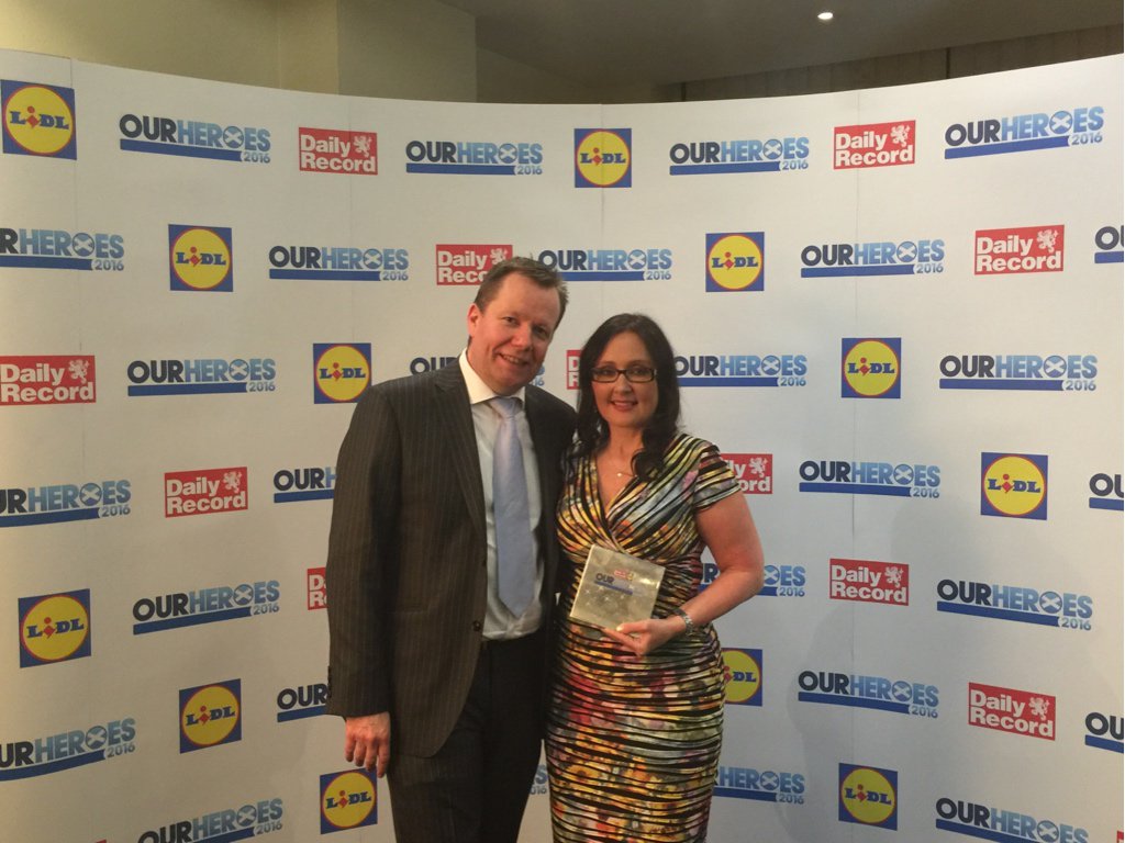 The winner of the Caring Hero award; Sara Fitzsimmons, the founder of @SiMBA_team An amazing charity. #OH2016