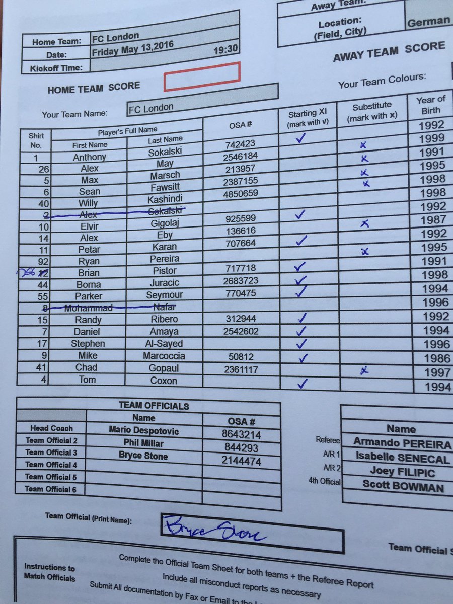 Lineups are in. #LdnOnt #L1O #FCLvsPSFC