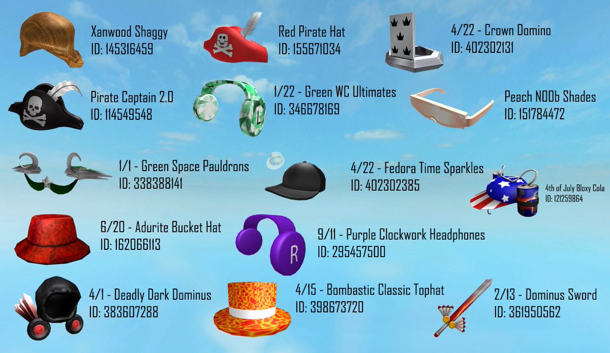 All roblox hat ids