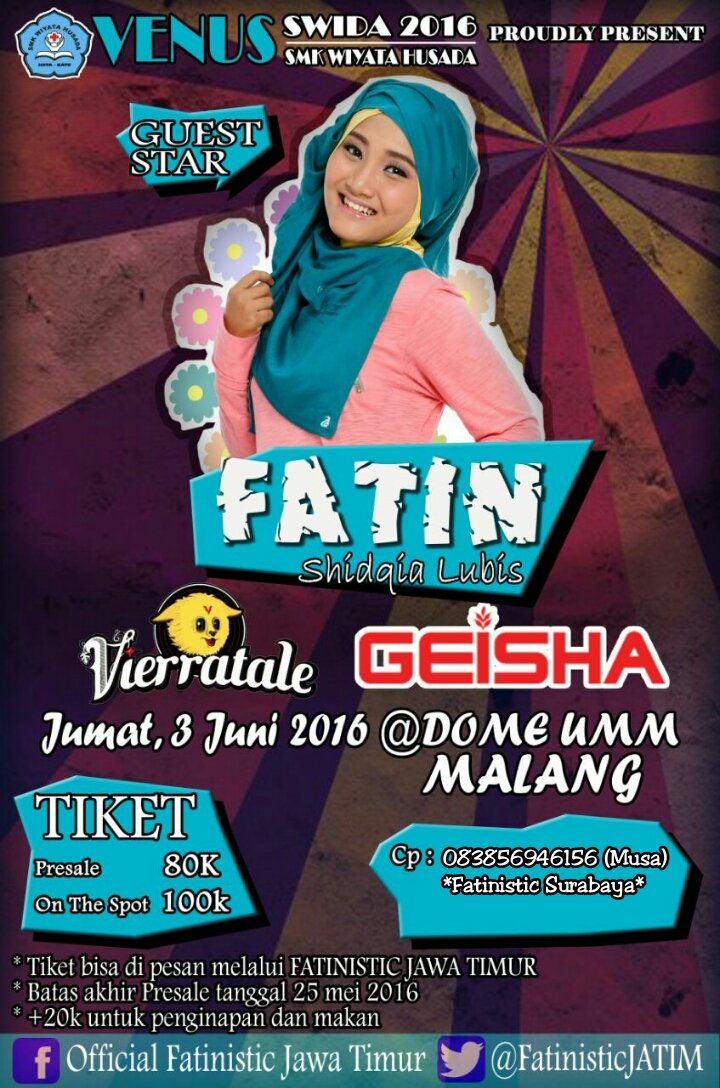 HTM tiket konser TURUN mnjdi IDR 50K. Batas sampai tgl 20 Mei 2016. Info 083856946156 (Musa) cc <a href="/Fatinistic/">Fatinistic OFFICIAL</a> <a href="/FatinSL/">Fatin Shidqia Lubis</a>