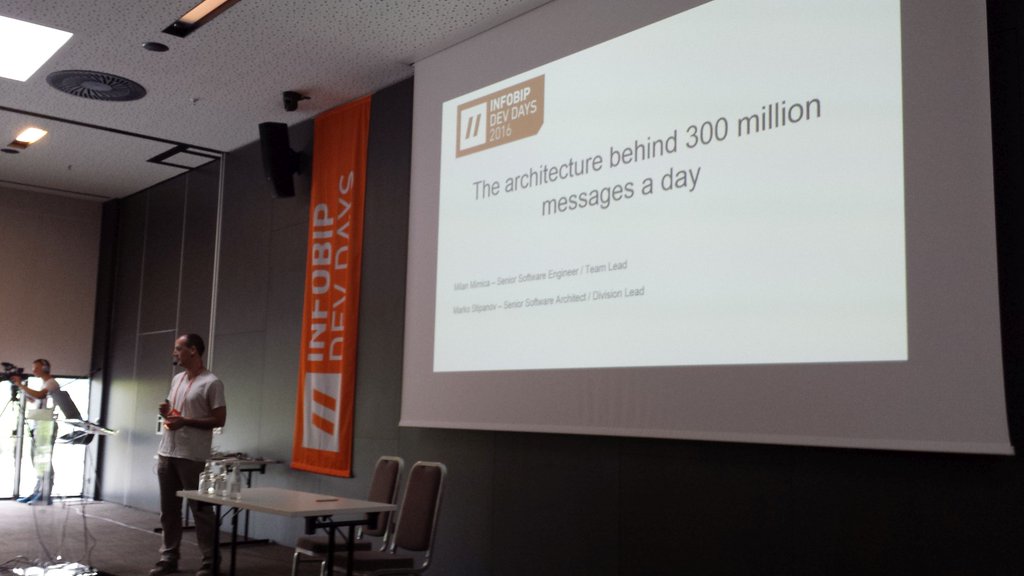Infobip's tweet photo. #IBDevDays16 - This enables us to send over 300M messages a day & serve clients with timely communications delivery. https://t.co/gqkyvpib9a