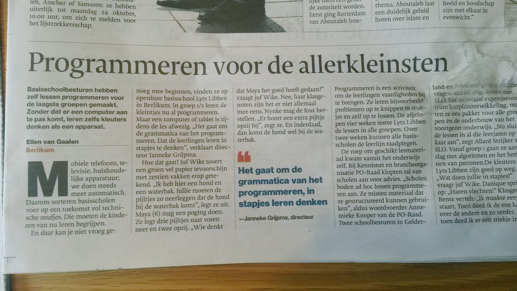 RT <a href="/FransdeBaaij/">Frans de Baaij</a>: Voor programmeren in het #onderwijs heb je echt geen computers of tablets nodig