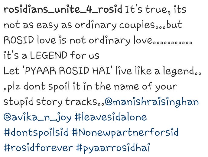 rosidian_rosid's tweet photo. @manishmischief @avika_n_joy @ColorsTV #leavesidalone #dontspoilrosid #nonewpartnerforsid #rosidforever https://t.co/wE95yF3gyR