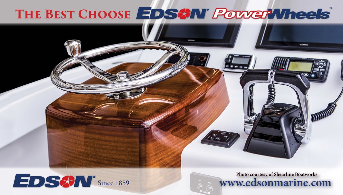 Most recent ad (📷: <a href="/Shearline_Boats/">Chip King</a>) with a stainless steel #PowerWheel and #PowerKnob #EdsonMarine #Yamaha #Garmin