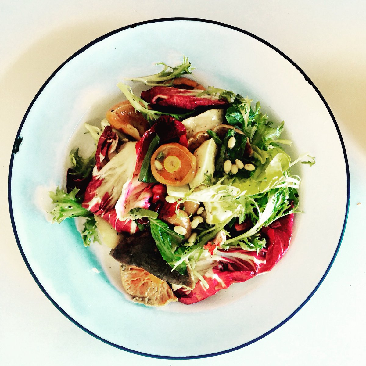 Wild mushrooms pinenut and mix leaf with a Camembert and queens dressing <a href="/qftravelinsider/">Qantas Travel Insider</a>  <a href="/TravelVictoria/">Travel Victoria</a>