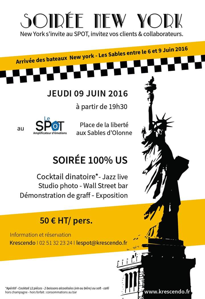 Ne manquez pas la soirée d'ouverture du SPOT 09/06/2016 <a href="/lessables/">Les Sables d'Olonne</a> réservation ➡ billetweb.fr/soiree-new-yor…