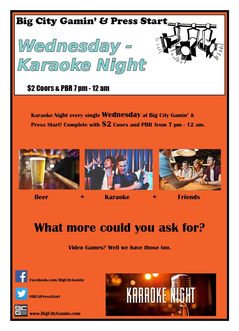 Wednesday's are Karaoke Night! Embarrass yourself with your friends while $2 Coor's and PBR's are on tap!