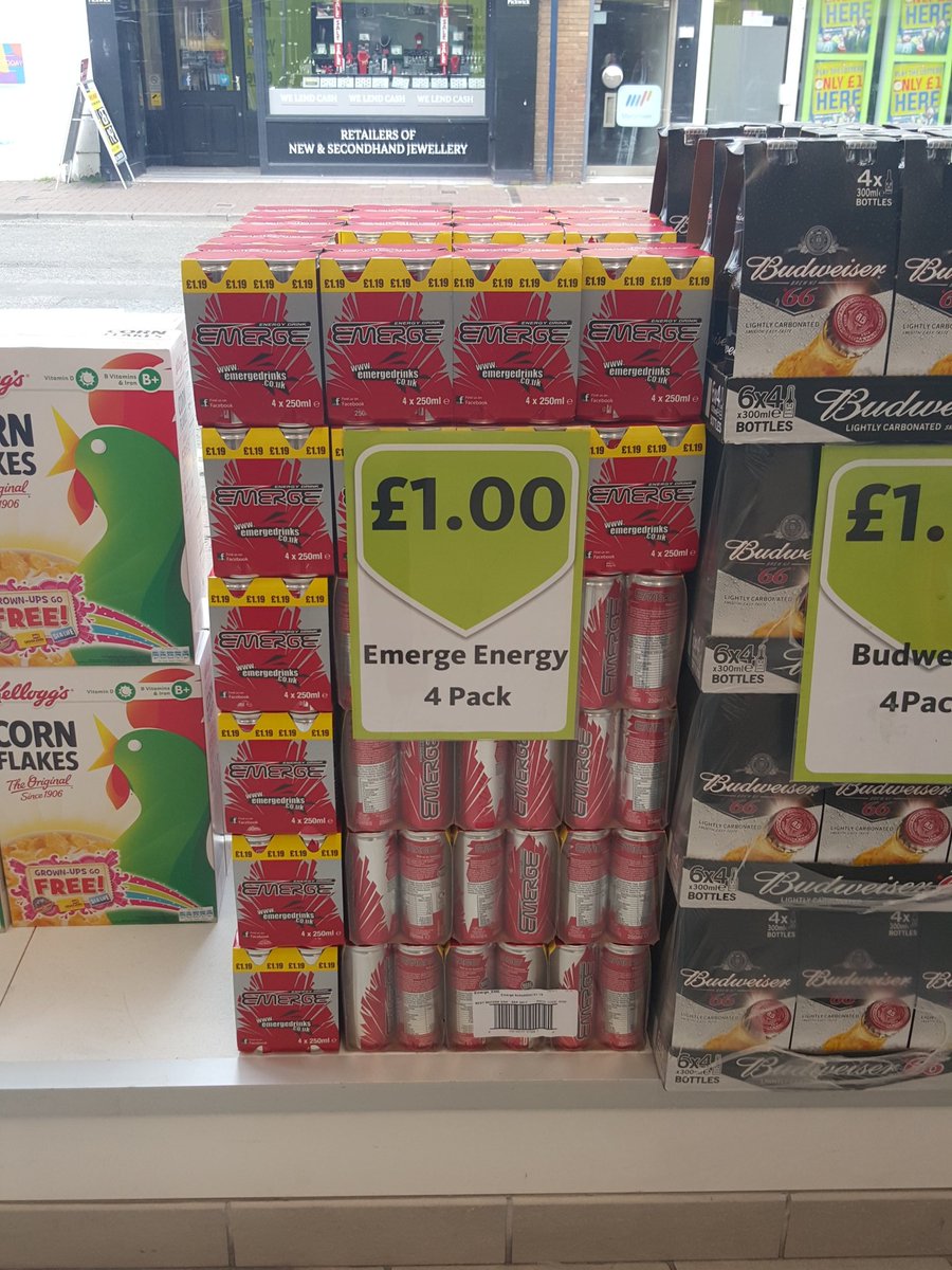 MyLocalWeekSt's tweet image. Emerge energy 4 packs only £1.00 in store. Pop in and recharge!!