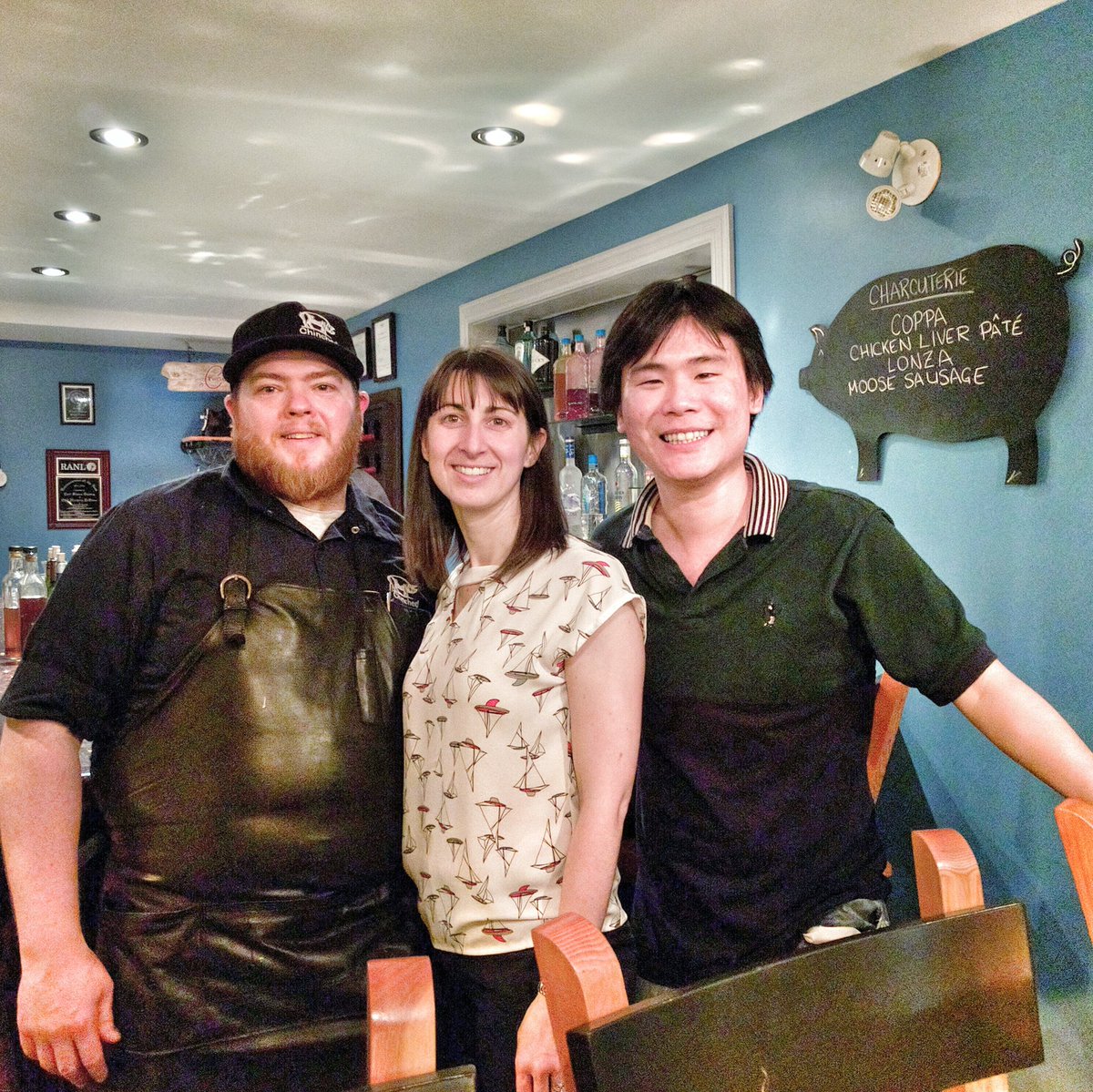 Travelling Foodie Raymond Cua with hef/Owners Shaun Hussey and Michelle LeBlanc at Chinched Bistro in St. John's, Newfoundland and Labrador