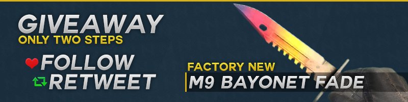 Nikolarn's tweet image. M9 Bayonet | Fade (Factory New) giveaway!

Retweet &amp;amp; Follow @TheRealNikolarn to enter!

Winner picked on May 28.