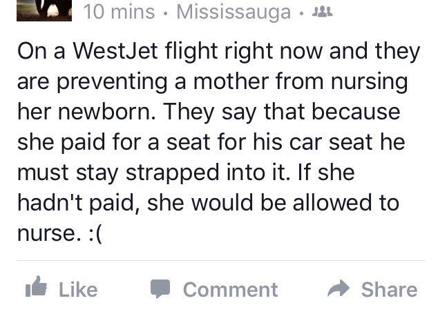 AyrLaura's tweet photo. @WestJet this is absurd! Train your staff better on the rights of #breastfeeding families. https://t.co/wndsuM8j8D