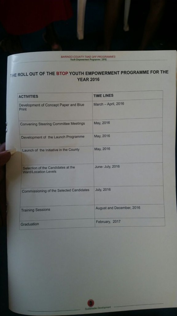 LilKoima's tweet photo. The role out of the BTOP Youth Empowerment Programme for the Year 2016 #BaringoTakeOffProgram https://t.co/o8cZFmkDWN
