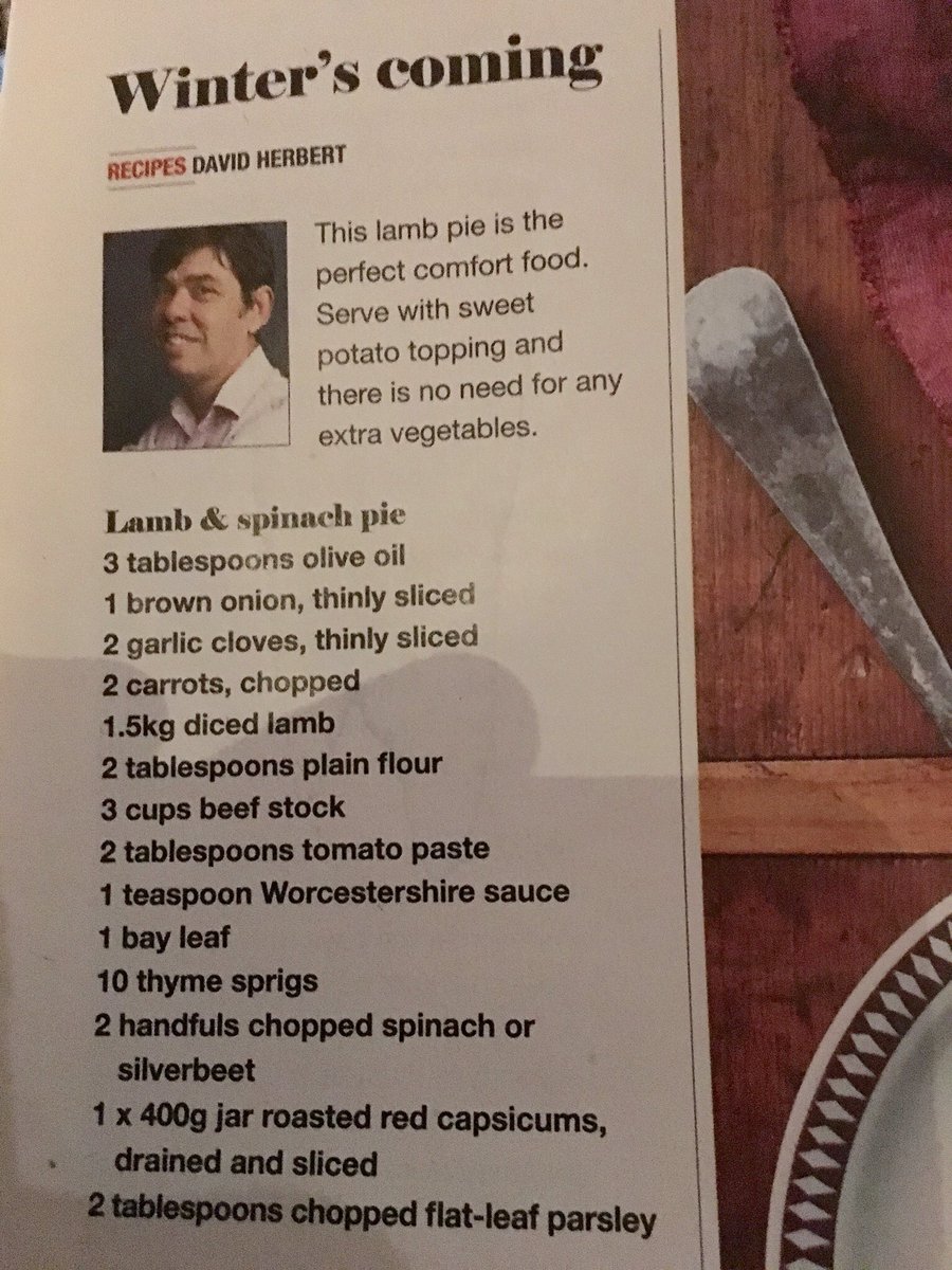 TheRealRocky123's tweet image. #Bliss = Weekend @australian @davidherbert11 Lamb &amp;amp; Spinach Pie recipe &amp;amp; @RabbitRanchWine Central Otago #pinot