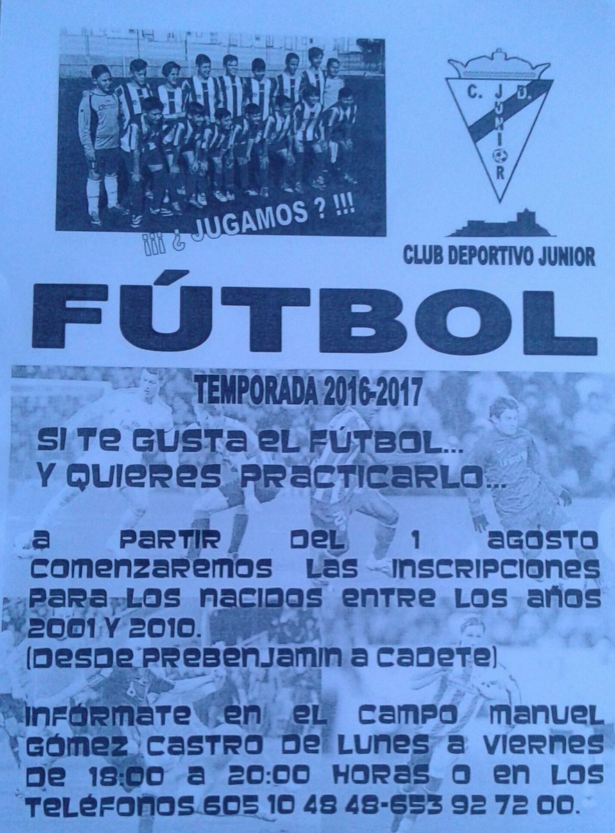 Juniorprebenjam's tweet photo. Si has nacido en 2010 o 2009 y te gusta el fútbol ven hacer las pruebas con nosotros. https://t.co/N2oRWPbRNX