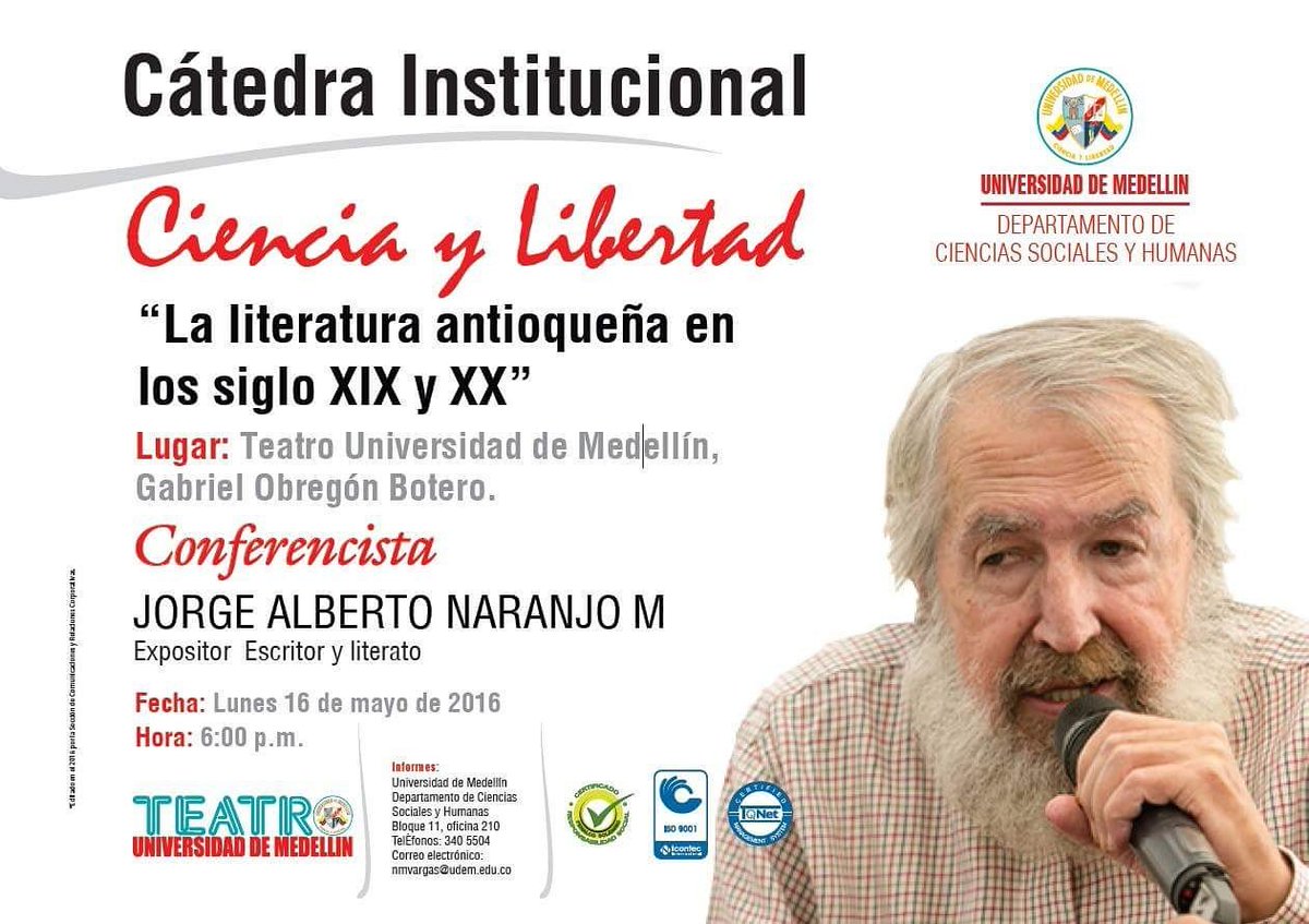 OPCudem's tweet photo. CÁTEDRA CIENCIA Y LIBERTAD
El Departamento de Ciencias Sociales y Humanas invita a la Cátedra Ciencia y Libertad. https://t.co/pesux4EcRT