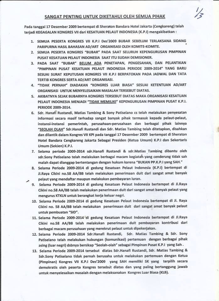 Kesatuan Pelaut Indonesia ( KPI )
Cc : @Kemenkumham_RI <a href="/DPR_RI/">DPR RI</a> <a href="/jokowi/">Joko Widodo</a> <a href="/kompascom/">Kompas.com</a> <a href="/TMCPoldaMetro/">TMC Polda Metro Jaya</a> 
#ratifikasiMLC2006