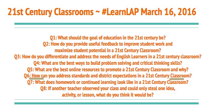 Join us Mon@7pmCST for #LearnLAP as we discuss #21stCenturyClassrooms #APchat #21stedchat #MNLead #nbtchat #WISchat