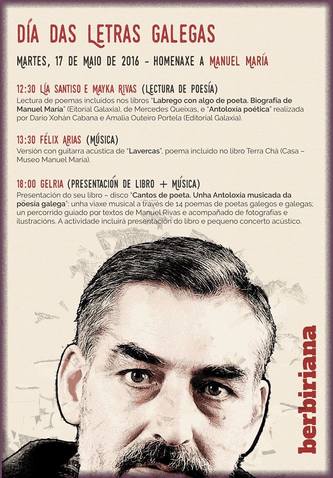 gelriamusica's tweet photo. O martes, día das #LetrasGalegas estaremos en @berbiriana facendo presentación e pequeno concerto de #CantosdePoeta. https://t.co/jGhit8USJ7