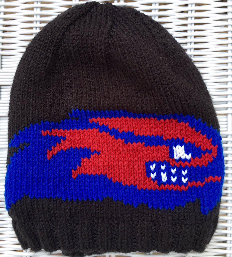 mgasson's tweet photo. Knit up for the fundraiser...one hat - fhto is on the back #flyhighto https://t.co/Vp405J1LSL