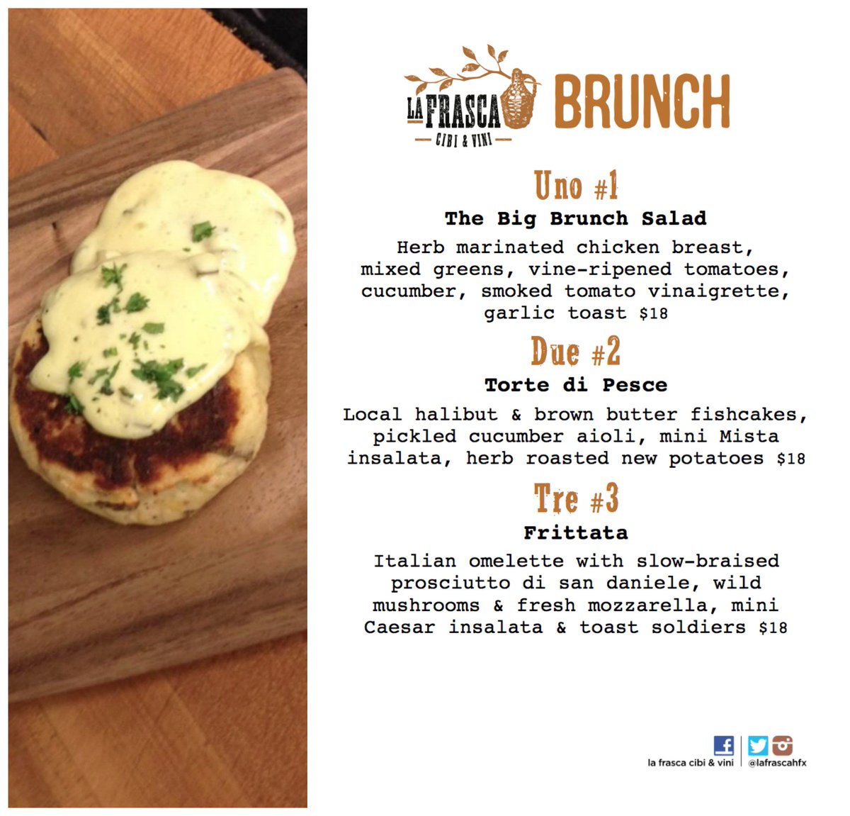 LaFrascaHfx's tweet photo. They're back - Fishcakes are on special for brunch today @SpringGardenRd #Halifax #HalifaxBrunch @todoinhalifax https://t.co/23IrsQJsdJ