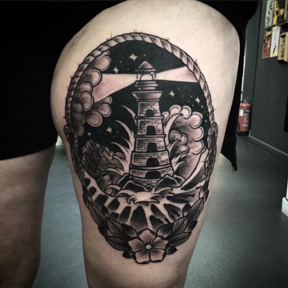 prtattooparlour's tweet photo. Lighthouse from our @ghis_melou_tattooer #bristol #customtattoostudio #oldschooltattoo #fishpondstattoo https://t.co/79mkwuwdyY