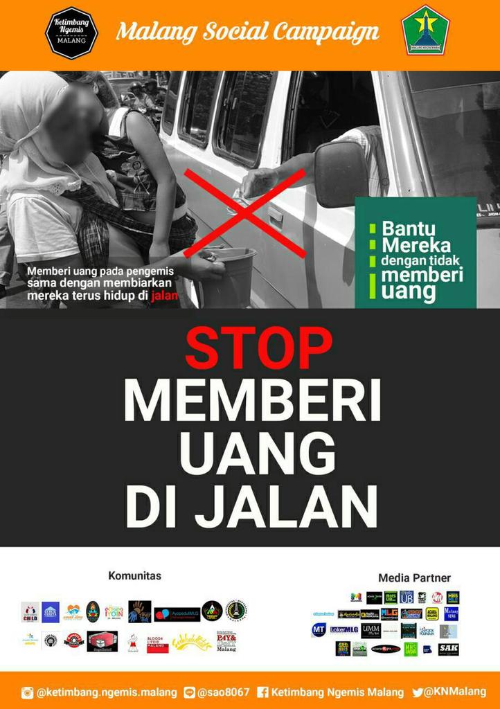 mahasiswamlg's tweet photo. STOP MEMBERI UANG DI JALAN #malangsocialcampaign

Detail info cek @KNMalang 
atau instagram @ketimbang.ngemis.malang https://t.co/lSzC5oyaSD