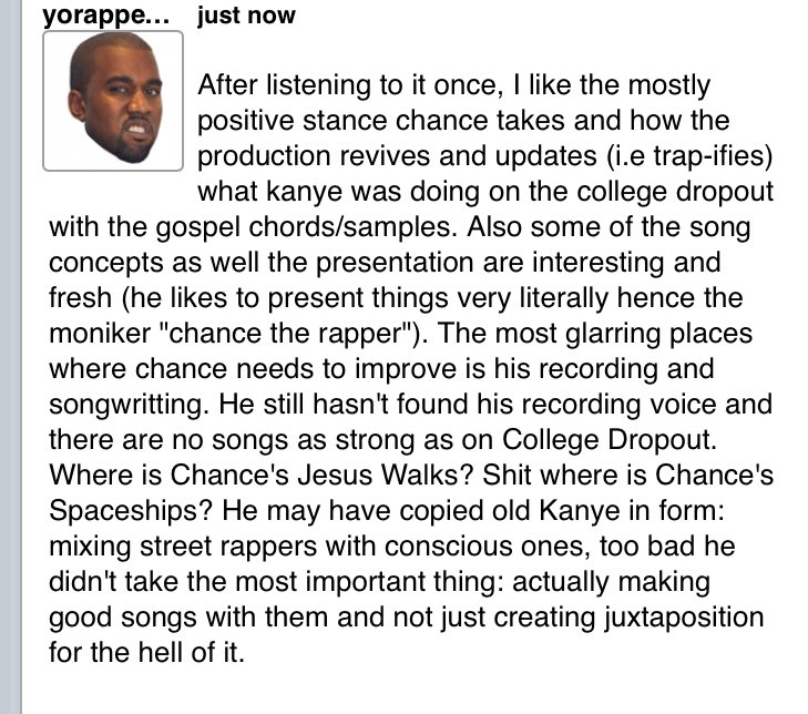 yorapper's tweet image. My first listen @chancetherapper "coloring book" review 3.8/5 word to @CraigSJ