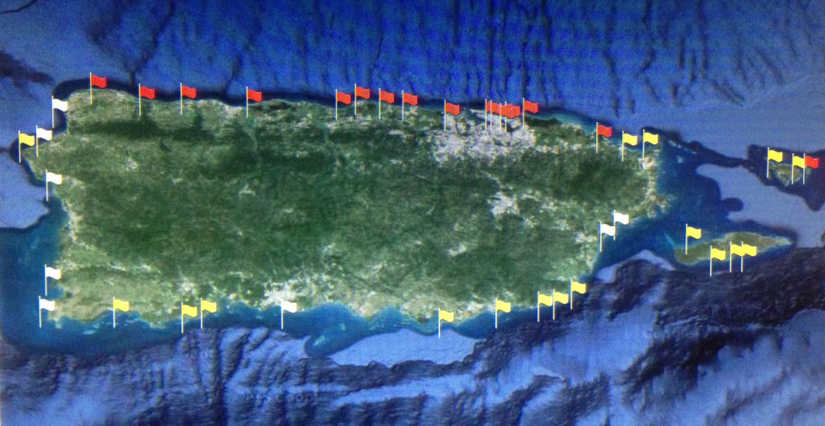 WapaTV's tweet photo. RT @NadeshaWAPA: Precaución alto riesgo (rojo) corrientes submarinas playas del norte. Olas rompientes entre 5' y 7' https://t.co/G6nxlduEex