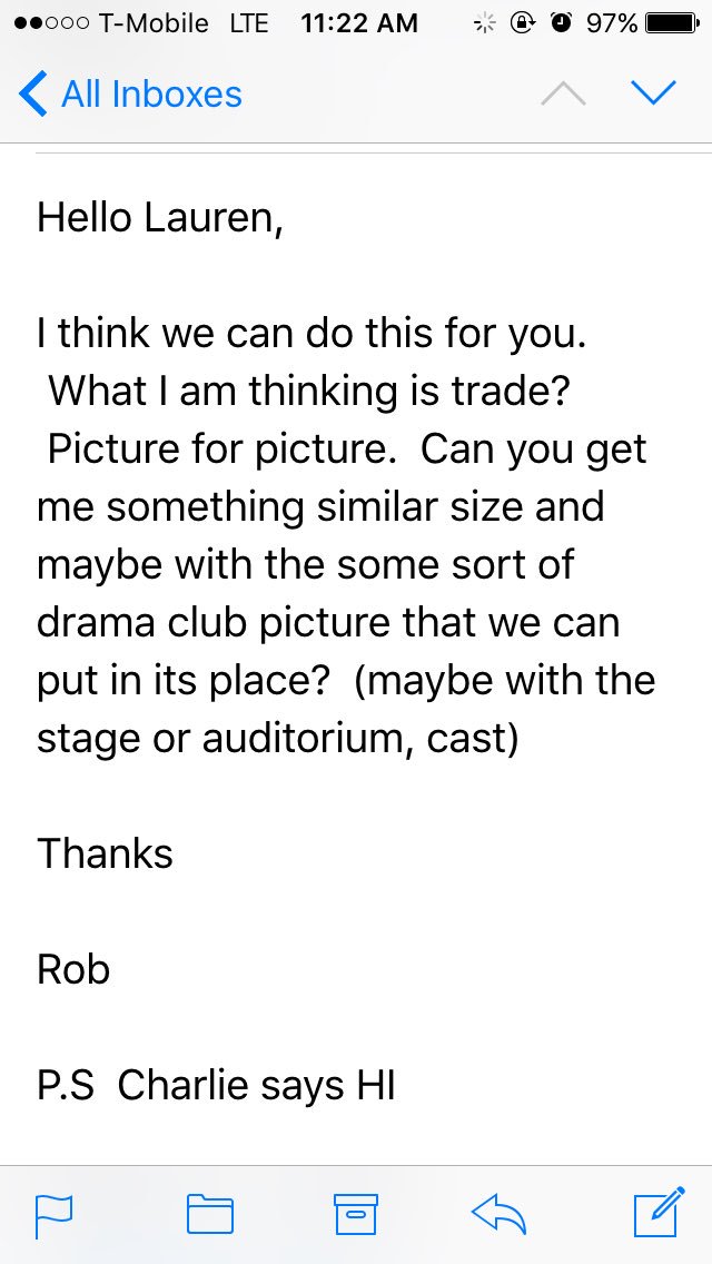 Lauren_Seigal's tweet photo. This makes me so happy. Shoutout to @charkellogg13 Tell them I'm sending them a photo! @RMHS_Drama @rmhselectrics https://t.co/Tt1nbTtFul