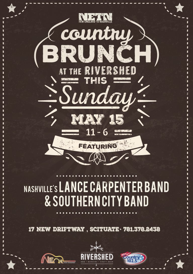 NETNFAN's tweet image. Country Brunch tomorrow at the Rivershed in Scituate featuring @lancecarpenter AND @SCB_Music 11am-6pm!!!
