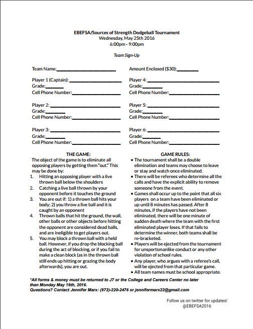 Money and forms are due Monday! Form your teams and join us for a night full of dodgeball fun🔴
