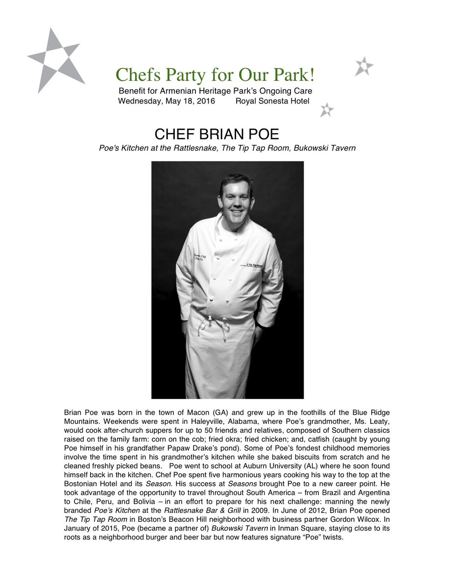 Heritage__Park's tweet photo. Ta-dah!  Chef Brian Poe @bpoelite joins other award winning chefs at the Chefs Party to benefit @Heritage__Park https://t.co/SPwztIAf1d