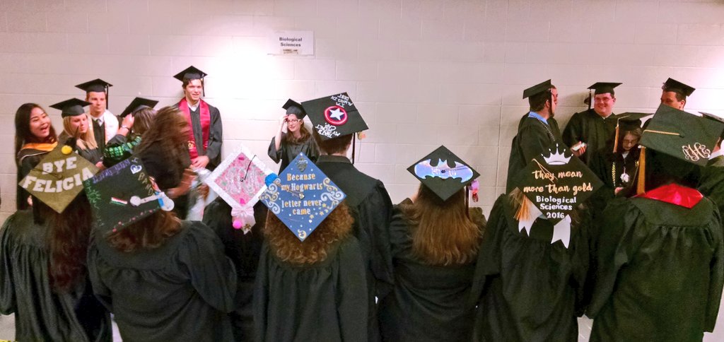 GermJuggler's tweet photo. A lot of creative caps for commencement! #GoMiners2016 @MissouriSandT #SandTBioSci https://t.co/qnBEGS51PO