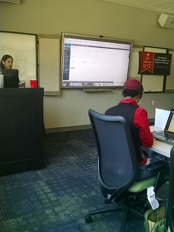 Chloe_Michal's tweet photo. Love spending my morning with @GetOnlineNOLA and @NewOrleansWIT learning @WordPress! #nolatech #womenintech #woocom https://t.co/umMHZjqRSG