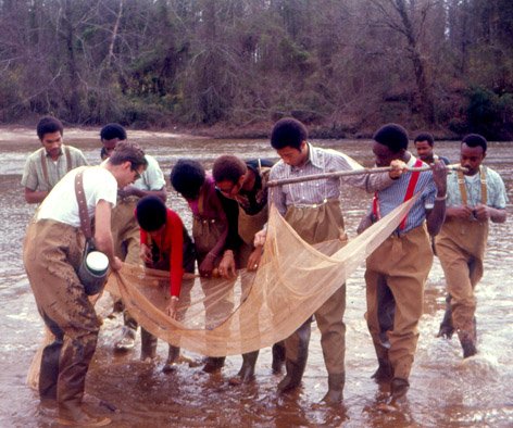 John Ramsey teaches a group of African-American pre-forestry students at Tuskegee Institute in 1970.