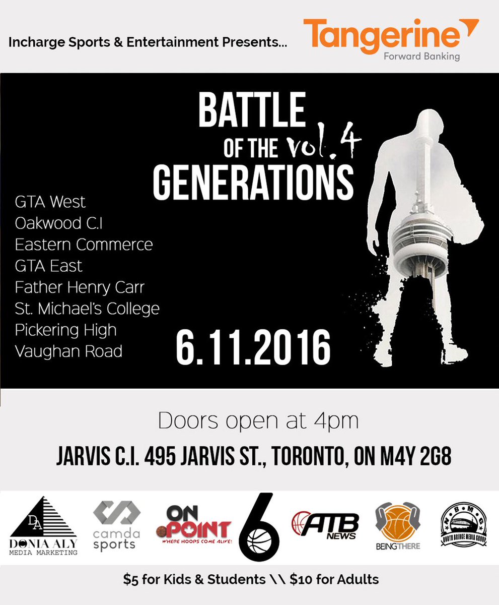 Canletes_Sports's tweet photo. Incharge Sports &amp; entertainment presents... Battle of the Generations Vol. 4 brought to you by @TangerineBank #BOG4 https://t.co/JvJL0gxpZ3