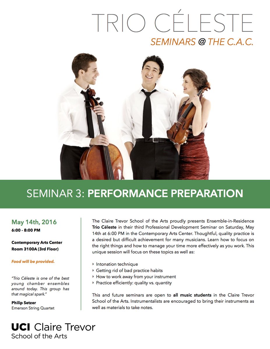 TrioCeleste's tweet image. Join us this evening at 6pm for our 3rd seminar on Performance Preparation at @UCIrvine! #seminar #performanceprep