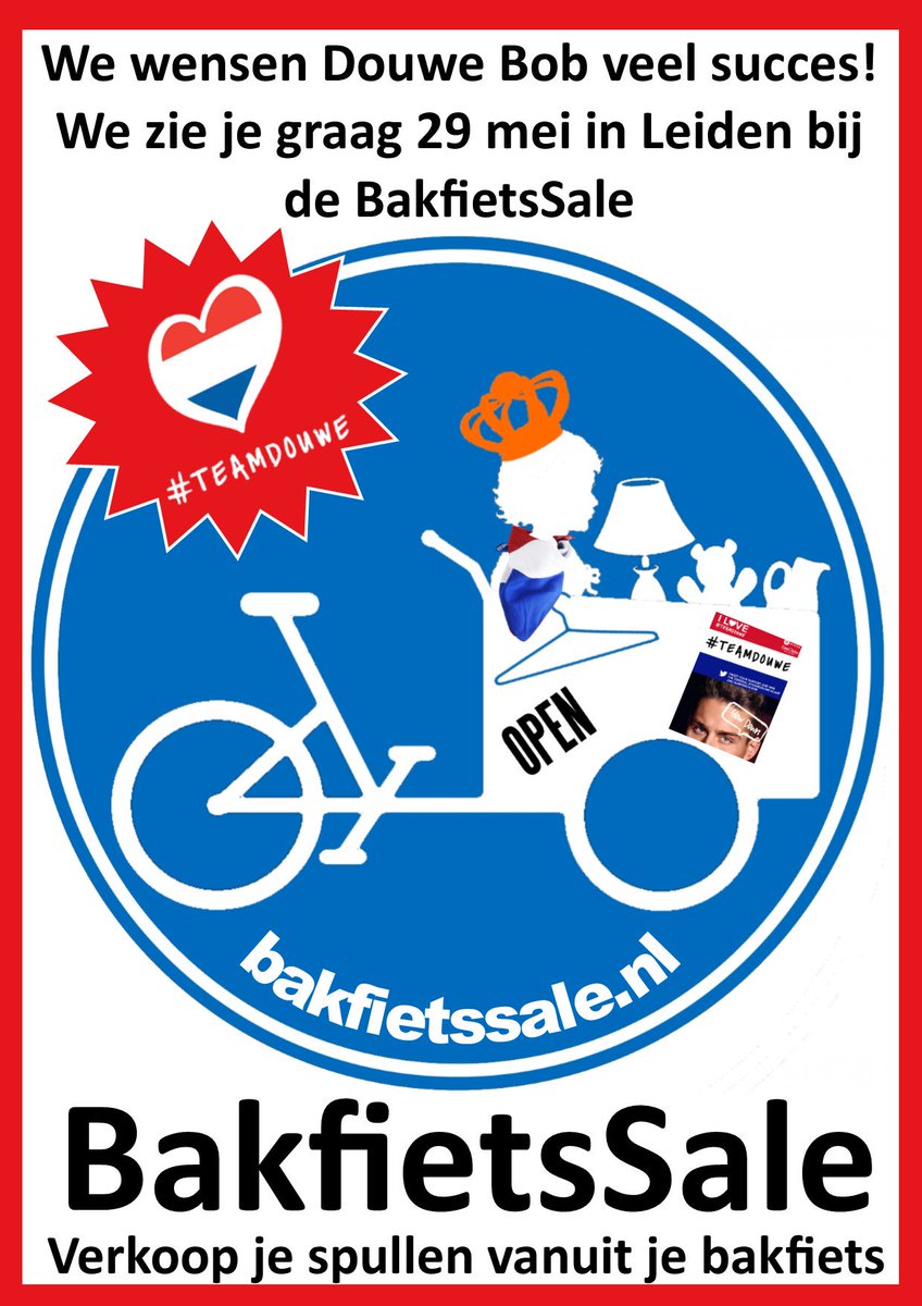 Wij zijn er klaar voor! GO DOUWE BOB! 29 mei kun je hem live zien in #Leiden <a href="/velvetleiden/">Velvet Music Leiden</a> <a href="/bakfietssale/">BakfietsSale</a> #teamdouwe