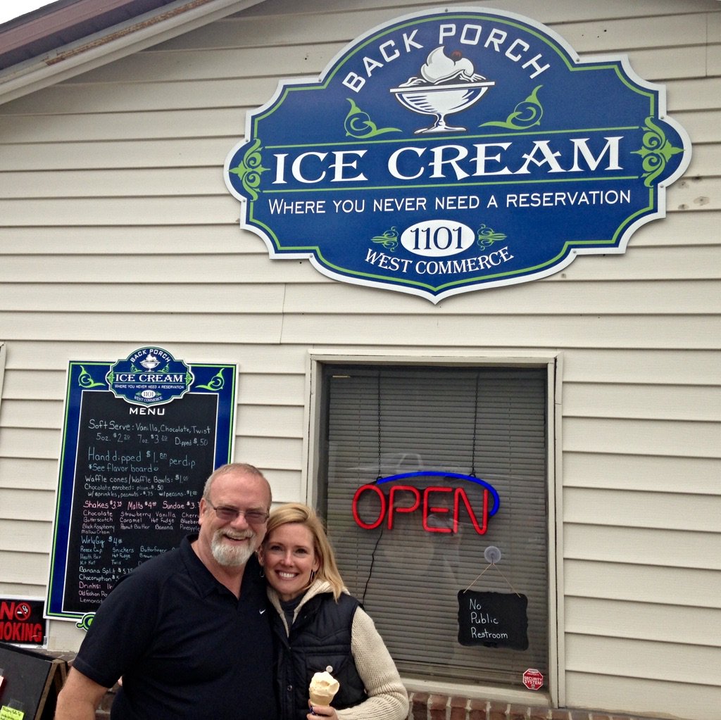 Shelli4Indiana's tweet photo. Even in 50 degree weather, Back Porch Ice Cream in Brownstown with owners Carolyn and Frank Ira is a must! https://t.co/hD5bncUCzu