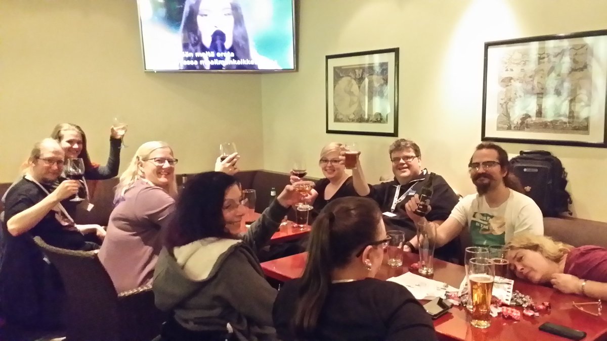 worldcon75's tweet photo. The Worldcon staffers enjoying #Eurovision #w75esc https://t.co/fEqGiy2h1d