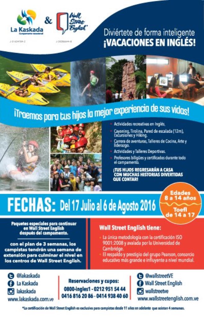 lakaskada's tweet photo. Vacaciones en inglés, llámanos al 04149384060 o por infokaskada@gmail.com https://t.co/z2JaAQITL0